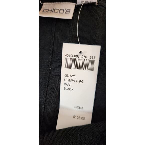 CHICOS Elastic Waist Wide Leg Knit Pants XL (3) Pull On Glitzy Glimmer Black NWT - Picture 8 of 8